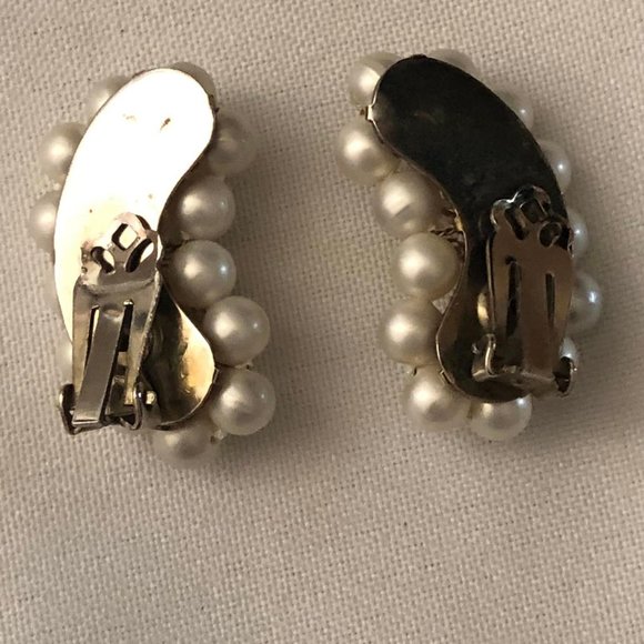 3pc Vintage White/Clear Beaded Gold Tone Earrings, Bracelet & Stauer White Neckl - Picture 5 of 8